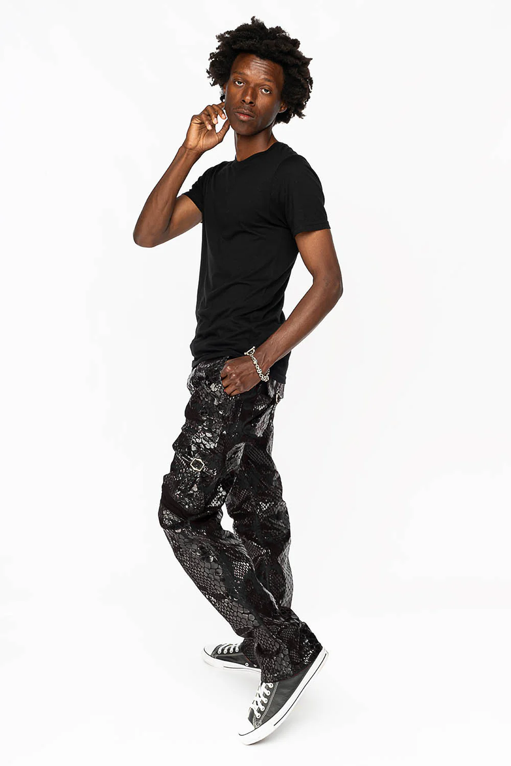 ROBINS NEW MILITARY STYLE CARGO PANTS IN LIZARD BLACK WITH EMBROIDERY - Image 8