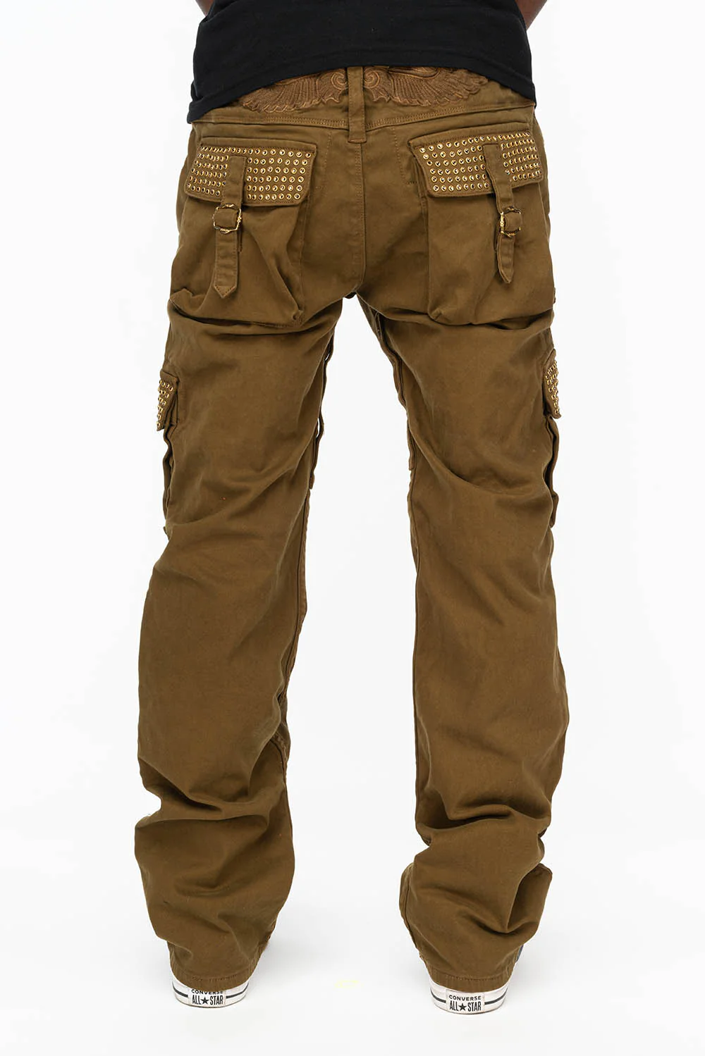 ROBINS NEW MILITARY STYLE CARGO PANTS IN OLIVE WITH SMOKY TOPAZ CRYSTALS - Image 5