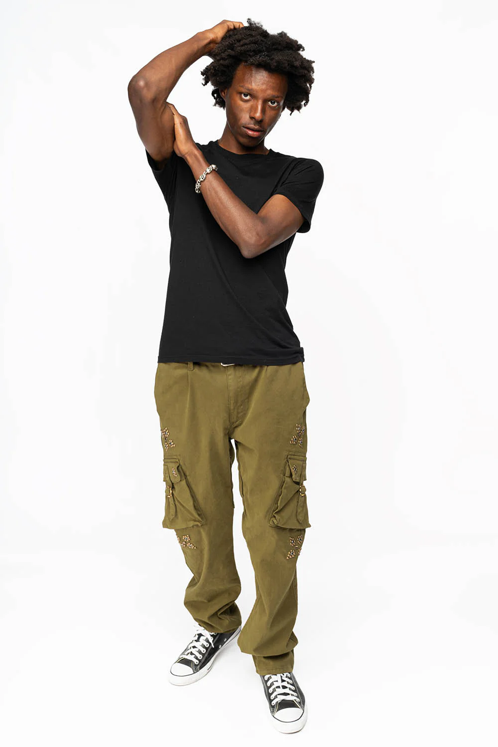 ROBINS NEW MILITARY STYLE CARGO PANTS IN OLIVE WITH WESTERN CRYSTAL MOTIF - Image 5