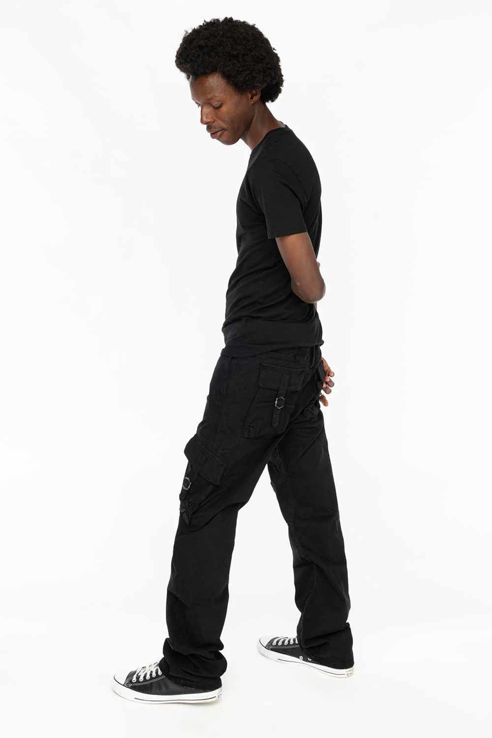 ROBINS NEW MILITARY STYLE CARGO PANTS IN  PURE BLACK WITH WHITE EMBROIDERY - Image 7