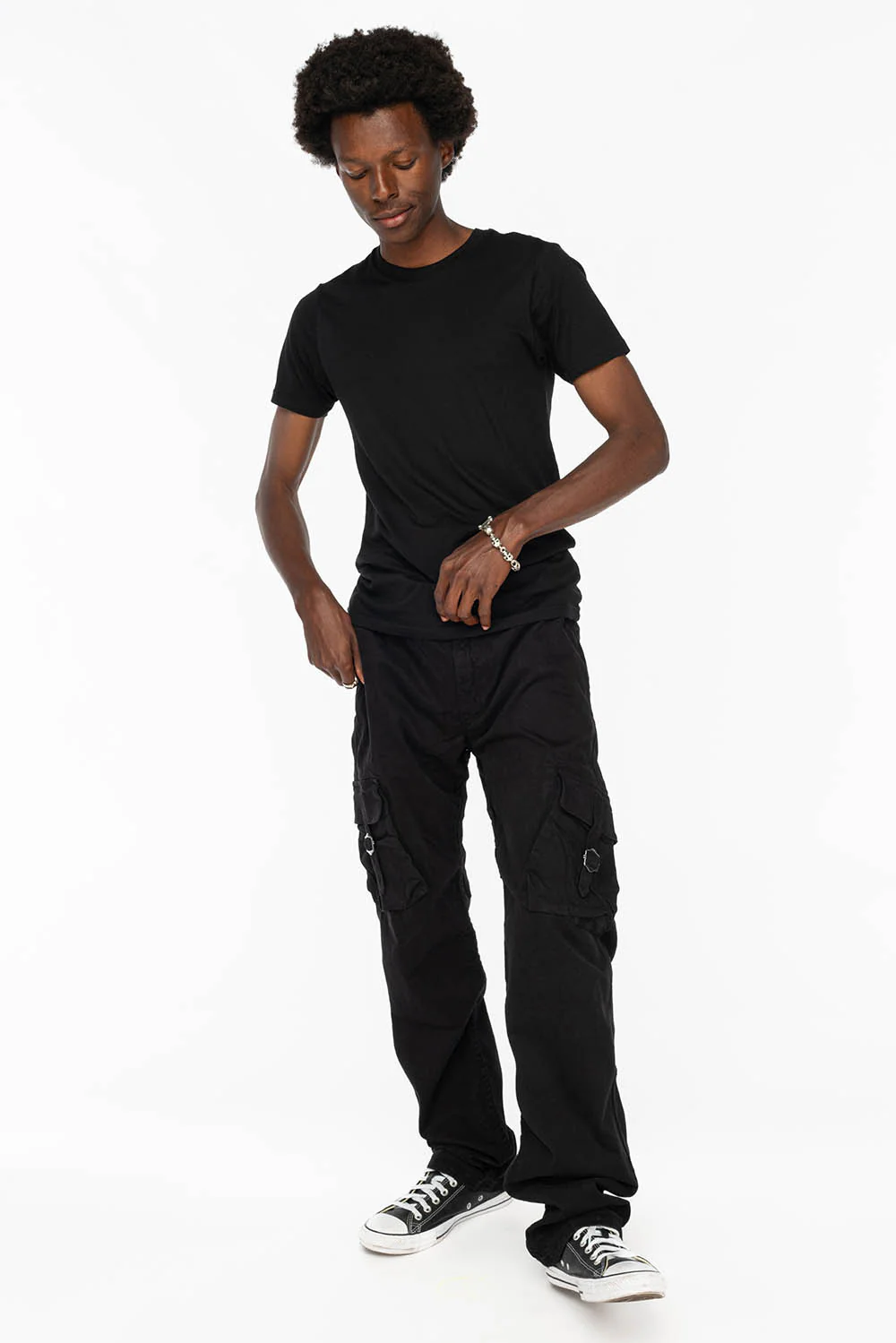 ROBINS NEW MILITARY STYLE CARGO PANTS IN  PURE BLACK WITH WHITE EMBROIDERY - Image 8