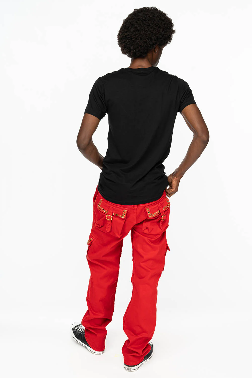 ROBINS NEW MILITARY STYLE CARGO PANTS IN RED WITH JET BLK CRYSTALS - Image 3