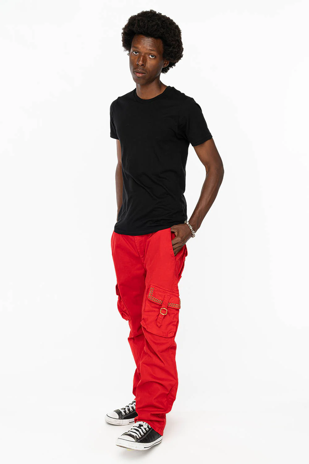 ROBINS NEW MILITARY STYLE CARGO PANTS IN RED WITH JET BLK CRYSTALS - Image 4