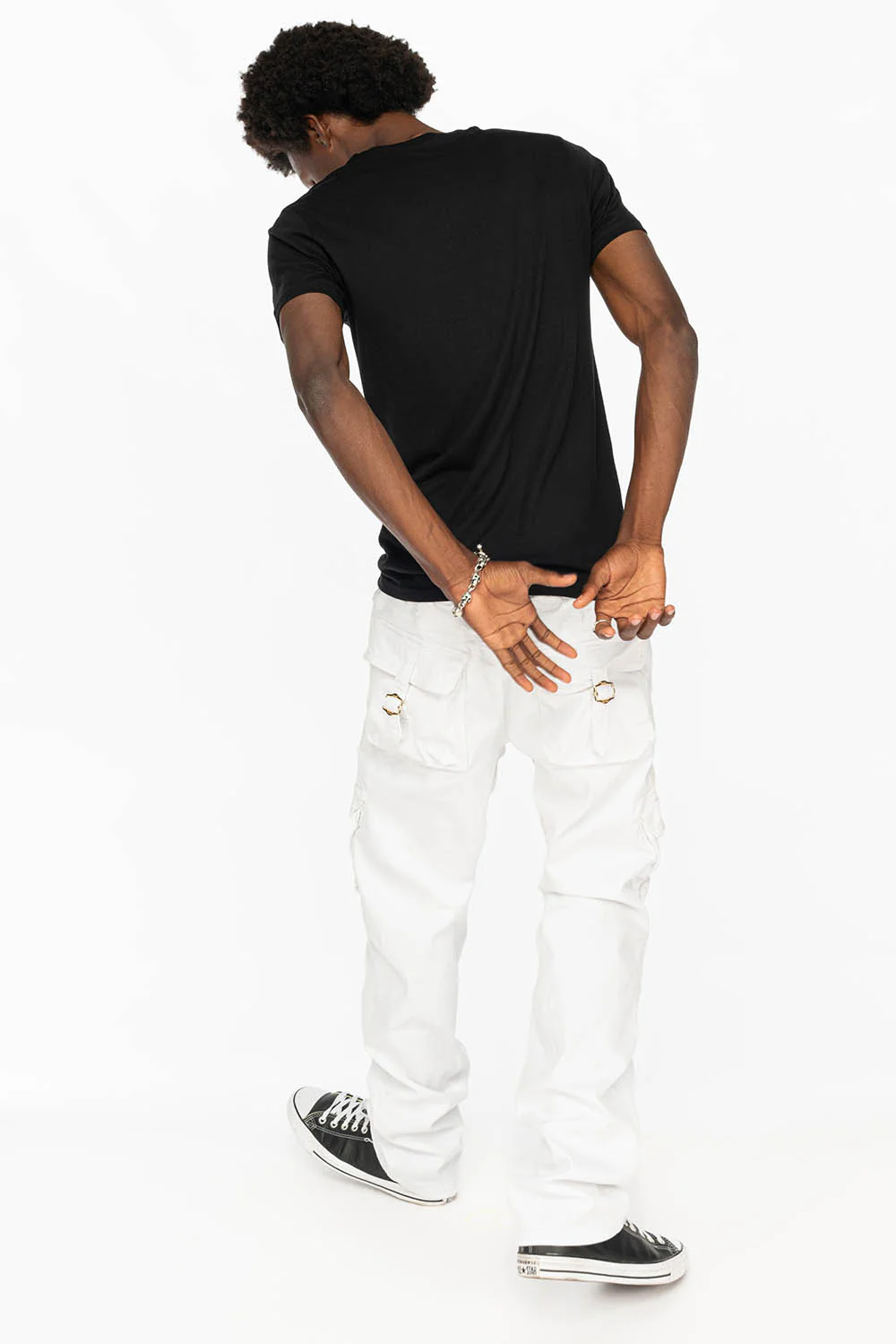 ROBINS NEW MILITARY STYLE CARGO PANTS IN WHITE WASH - Image 4