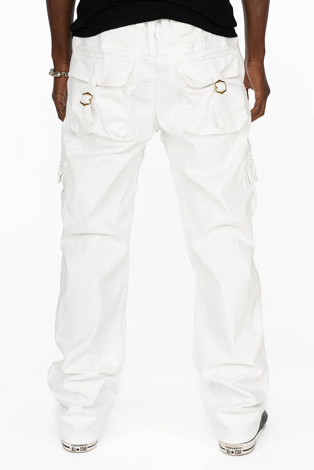 ROBINS NEW MILITARY STYLE CARGO PANTS IN WHITE WASH - Image 6
