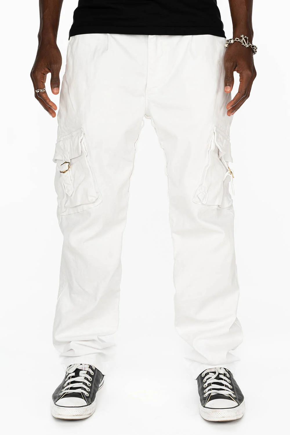 ROBINS NEW MILITARY STYLE CARGO PANTS IN WHITE WASH - Image 7