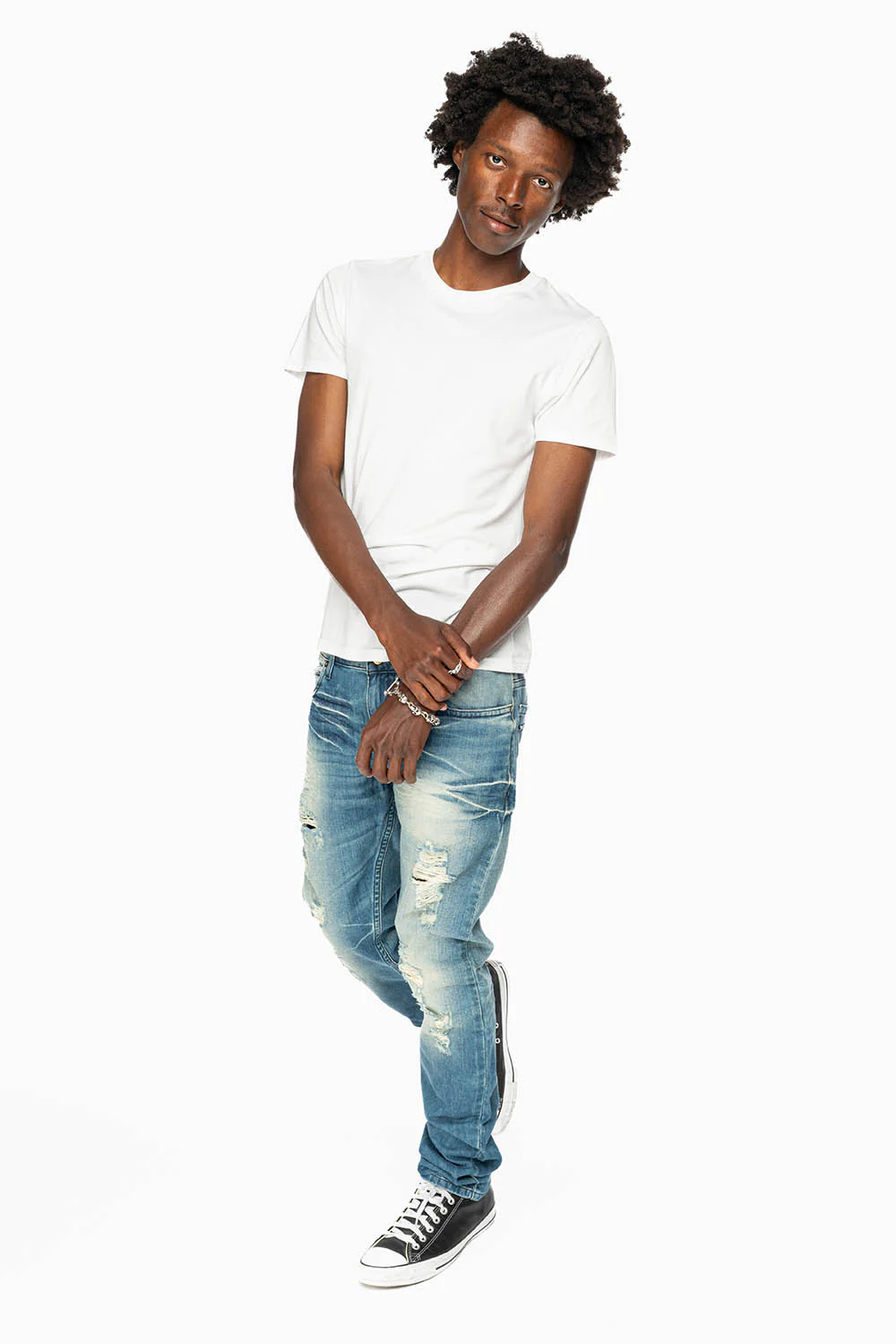 ROBINS RED LABEL LONG FLAP SLIM JEANS IN MEDIUM BLUE BROKEN WASH - Image 6