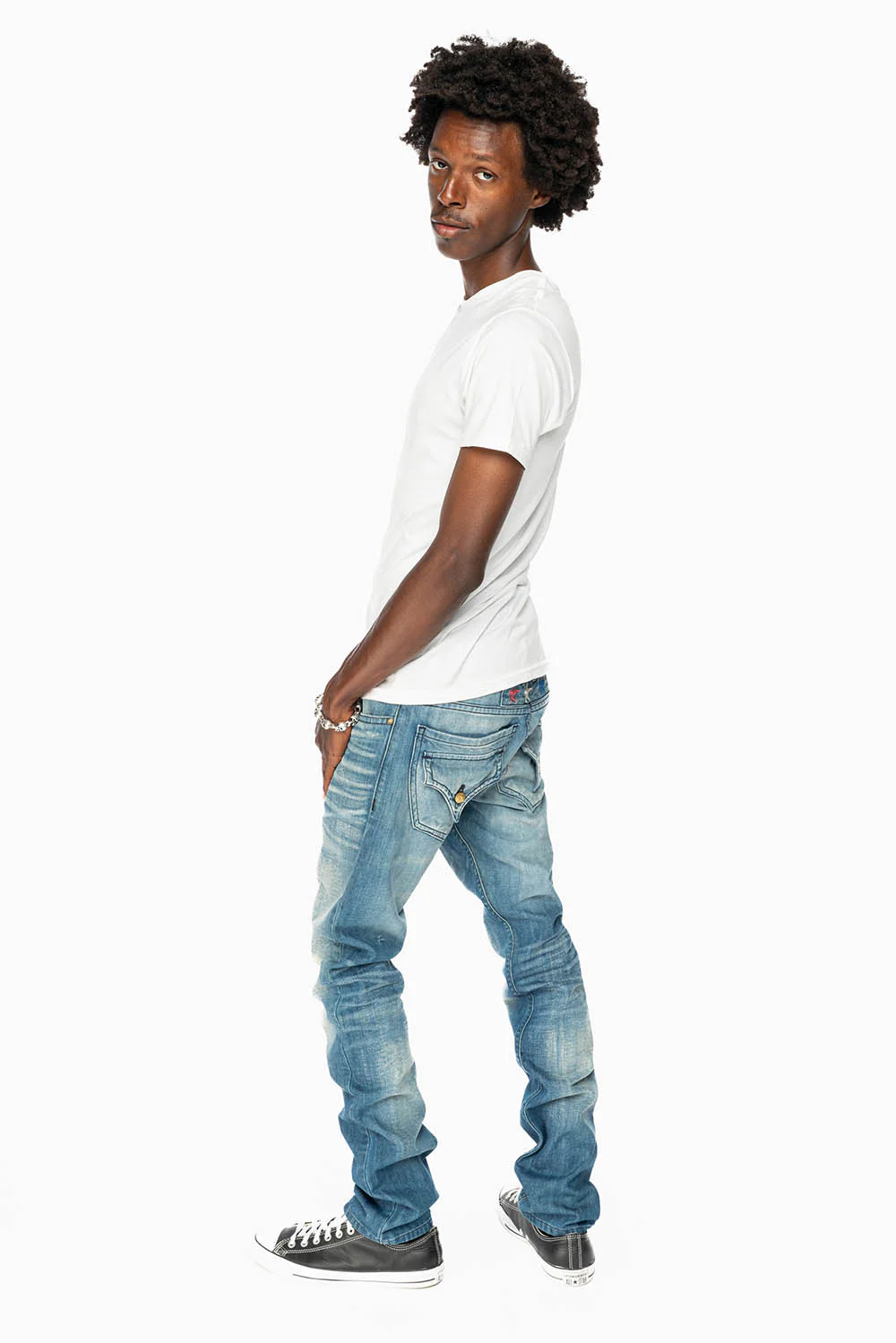 ROBINS RED LABEL LONG FLAP SLIM JEANS IN MEDIUM BLUE WASH - Image 7