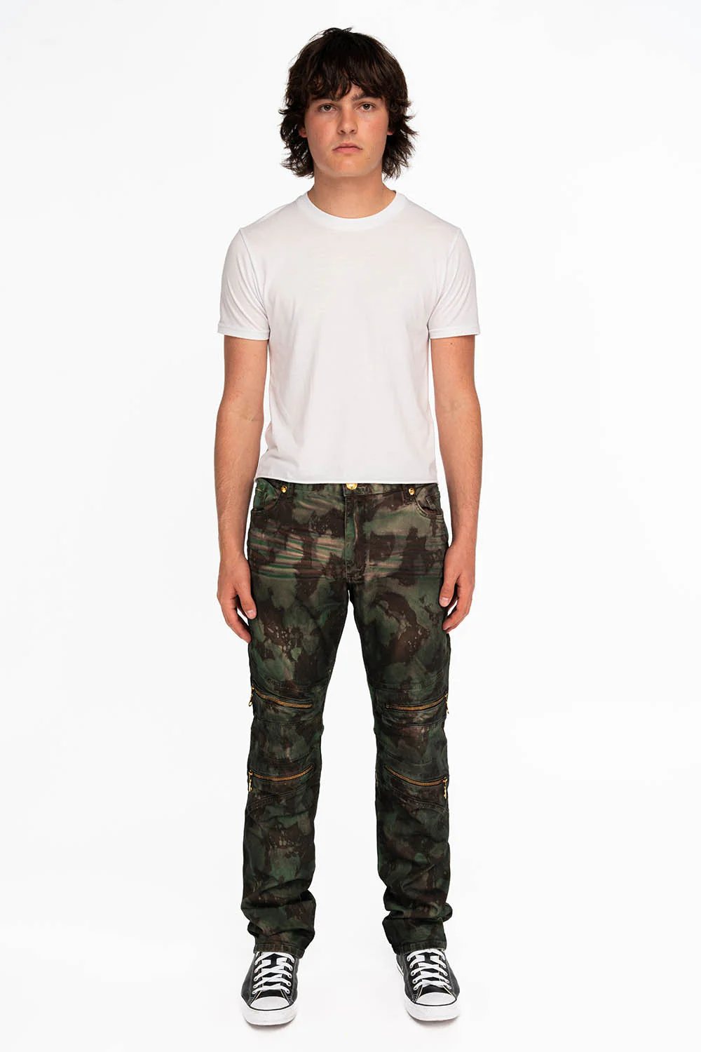 MENS BIKER JEANS IN TIE DYE CAMO GREEN - Image 3