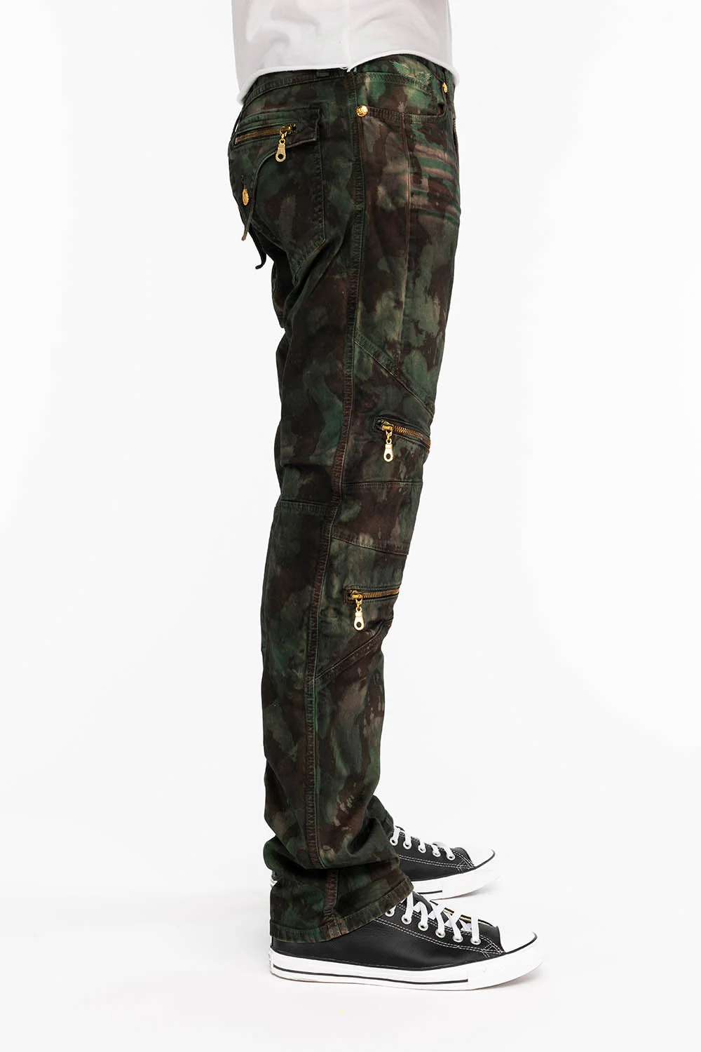 MENS BIKER JEANS IN TIE DYE CAMO GREEN - Image 4