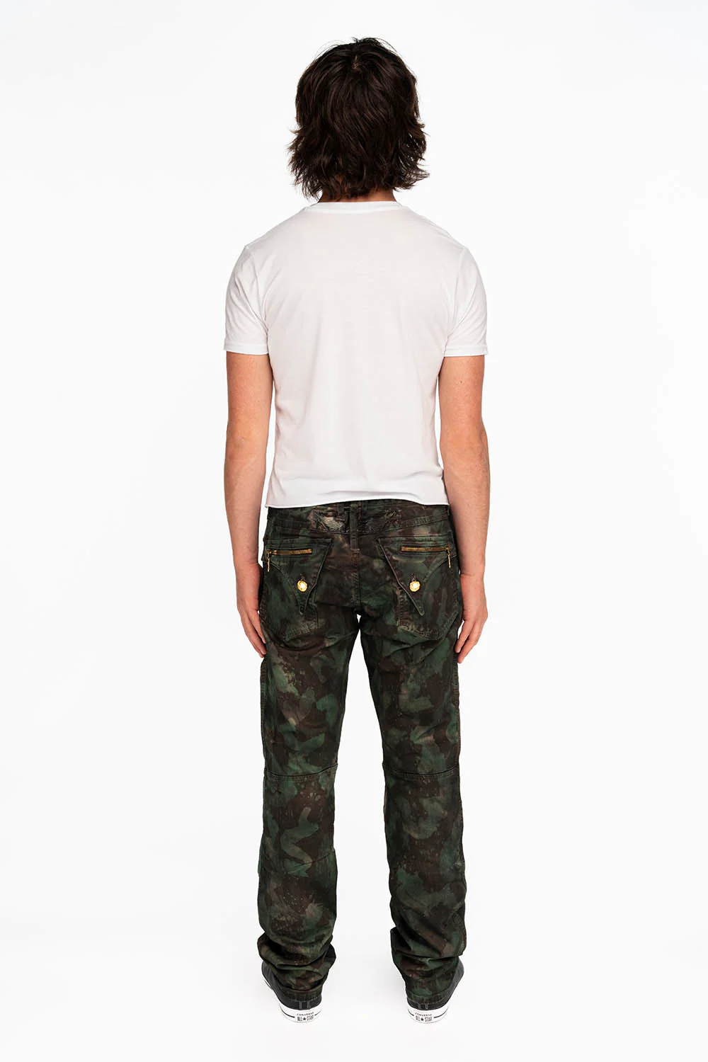 MENS BIKER JEANS IN TIE DYE CAMO GREEN - Image 5