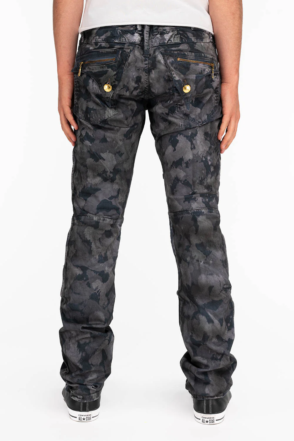 MENS BIKER JEANS IN TIE DYE CAMO GRAY - Image 3