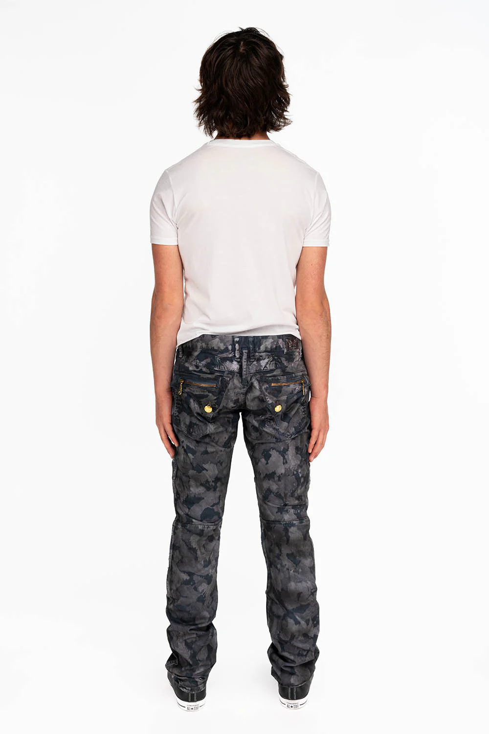 MENS BIKER JEANS IN TIE DYE CAMO GRAY - Image 5