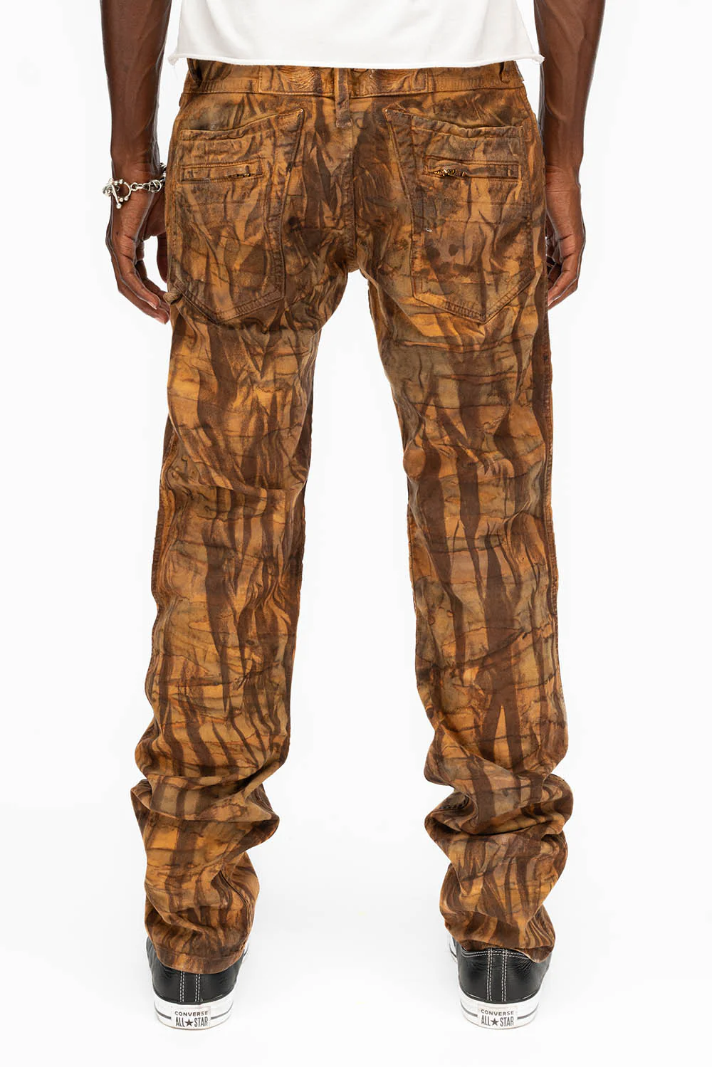 MENS MOTO BIKER JEANS IN BROWN ORANGE WASH - Image 3