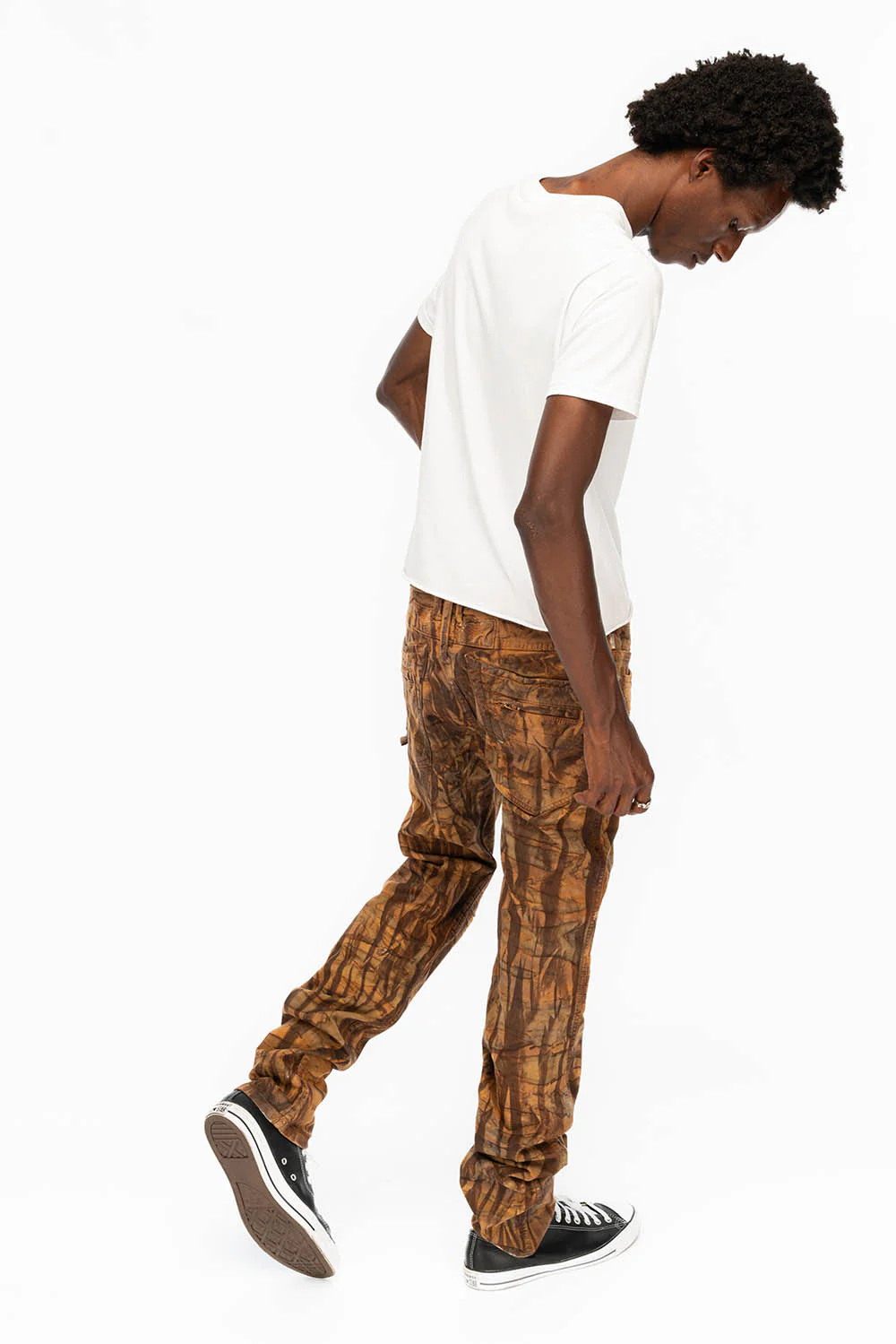 MENS MOTO BIKER JEANS IN BROWN ORANGE WASH - Image 4