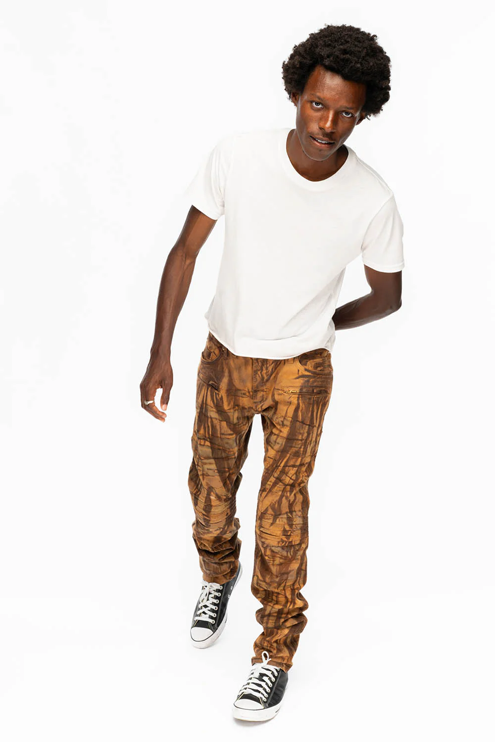 MENS MOTO BIKER JEANS IN BROWN ORANGE WASH - Image 7