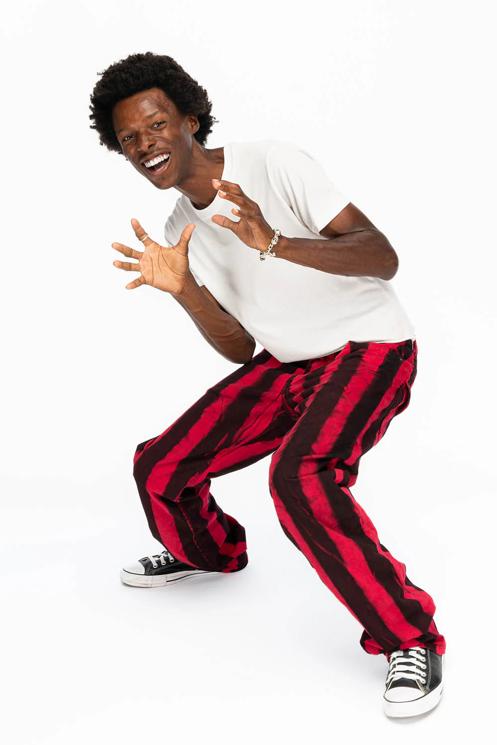 MENS CLASSIC STRAIGHT LEG LONG FLAP JEANS IN PRISONER BLACK AND RED WITH CRYSTALS - Image 6