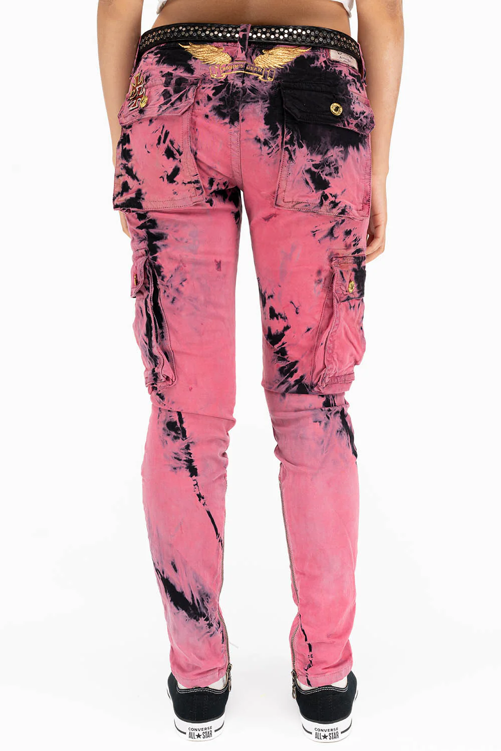 ZIPPER-MILITARY STYLE WOMENS CARGO PANTS IN TIE DYE PINK - Image 4