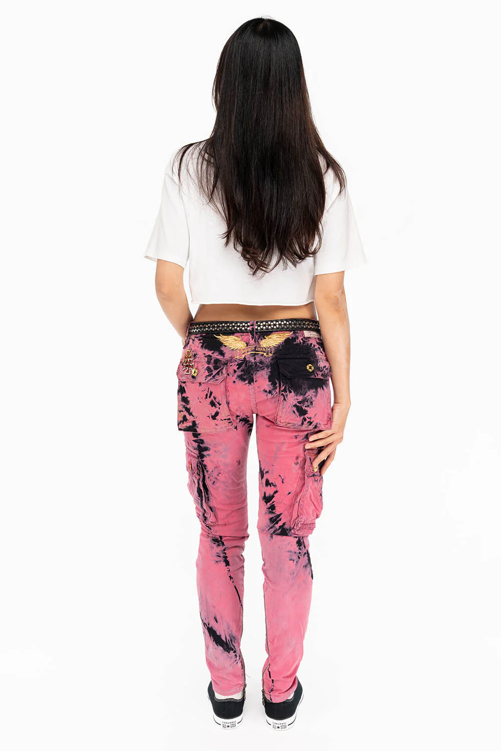 ZIPPER-MILITARY STYLE WOMENS CARGO PANTS IN TIE DYE PINK - Image 5