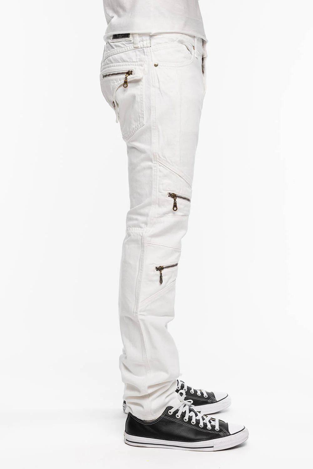 MINI FLAP MENS BIKER JEANS IN WHITE - Image 3