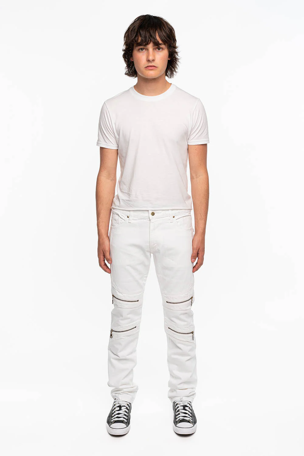 MINI FLAP MENS BIKER JEANS IN WHITE - Image 4