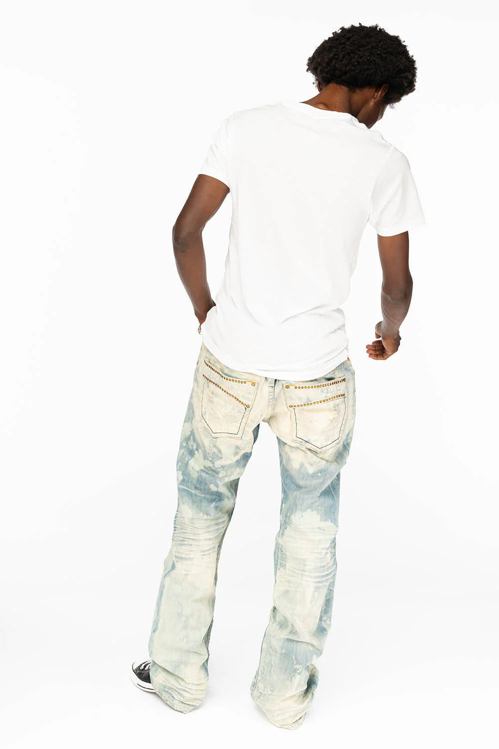 VINTAGE INDIGO DISTRESSED ,RIPPED JEAN  IN MIWOK BROKEN WASH WITH  ORANGE CRYSTALS - Image 9