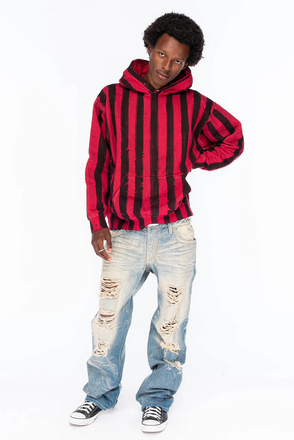 VINTAGE INDIGO DISTRESSED ,RIPPED JEAN IN OMAHA BROKEN WASH WITH RED CRYSTALS - Image 11