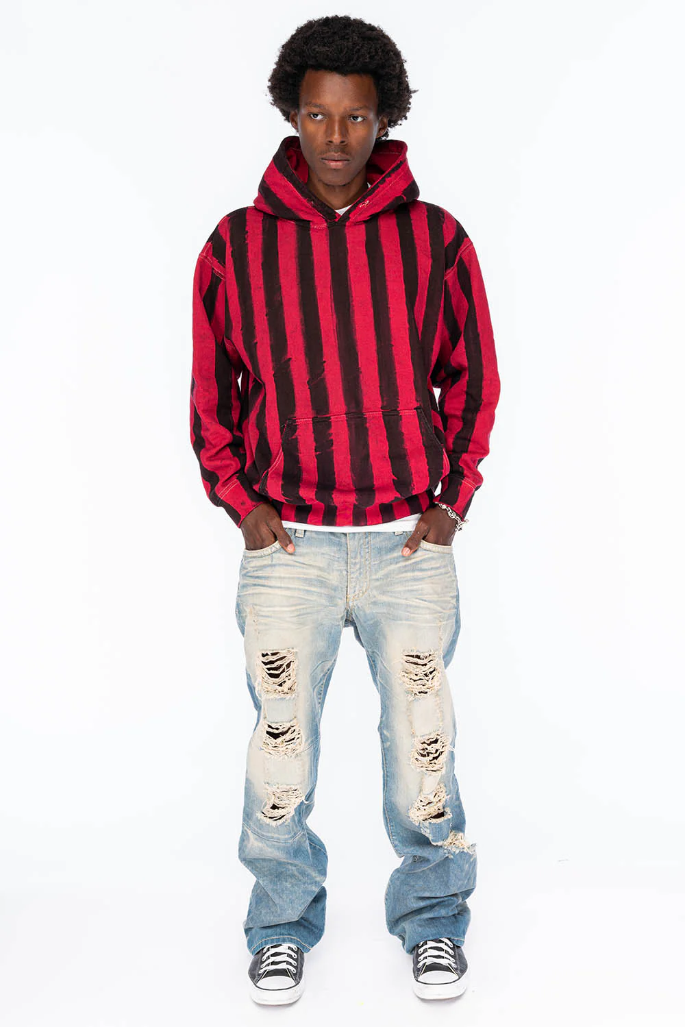 VINTAGE INDIGO DISTRESSED ,RIPPED JEAN IN OMAHA BROKEN WASH WITH RED CRYSTALS - Image 6