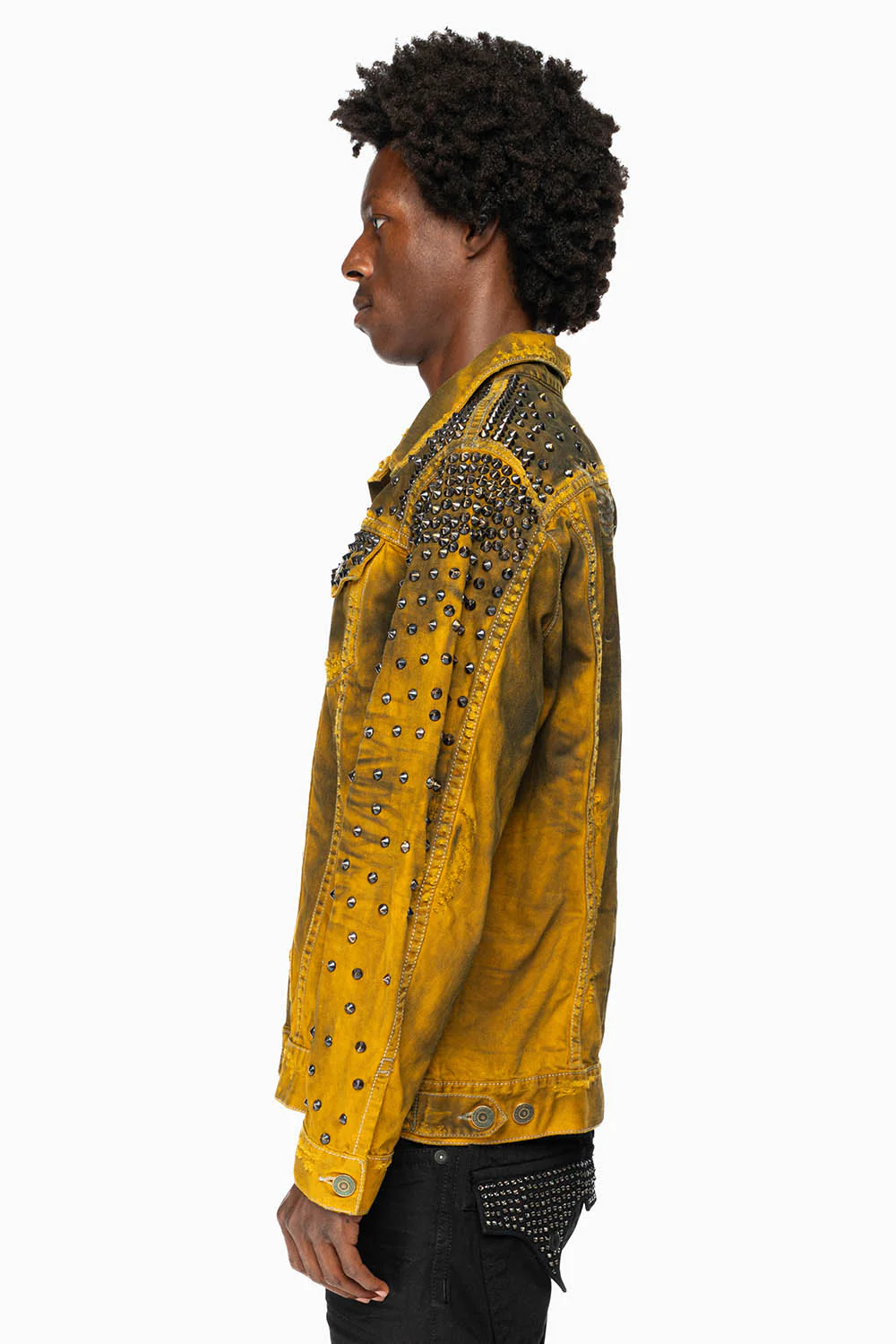 VINTAGE MUSTARD YELLOW JEAN JACKET WITH LIGHT CONTRAST STITCH WITH SPIKES - Image 3