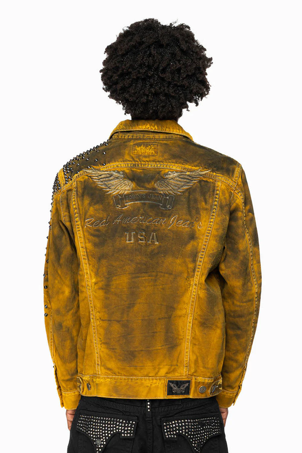 VINTAGE MUSTARD YELLOW JEAN JACKET WITH LIGHT CONTRAST STITCH WITH SPIKES - Image 4