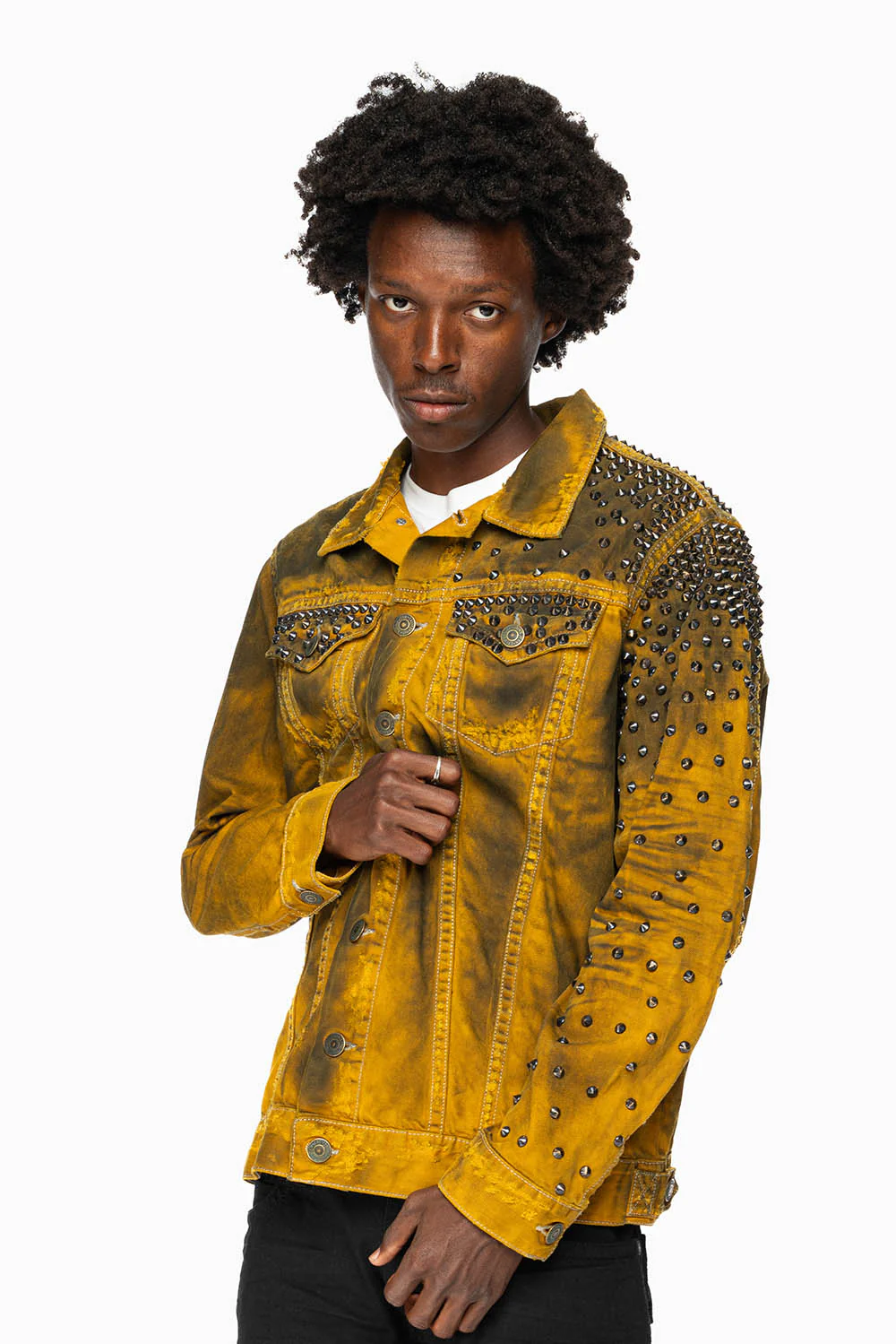 VINTAGE MUSTARD YELLOW JEAN JACKET WITH LIGHT CONTRAST STITCH WITH SPIKES - Image 5