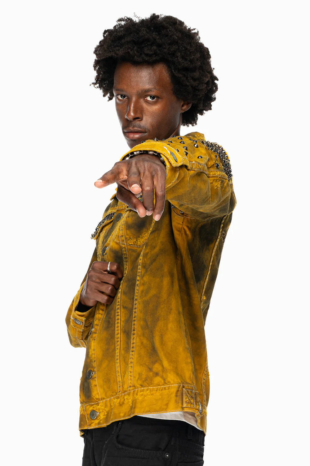 VINTAGE MUSTARD YELLOW JEAN JACKET WITH LIGHT CONTRAST STITCH WITH SPIKES - Image 6