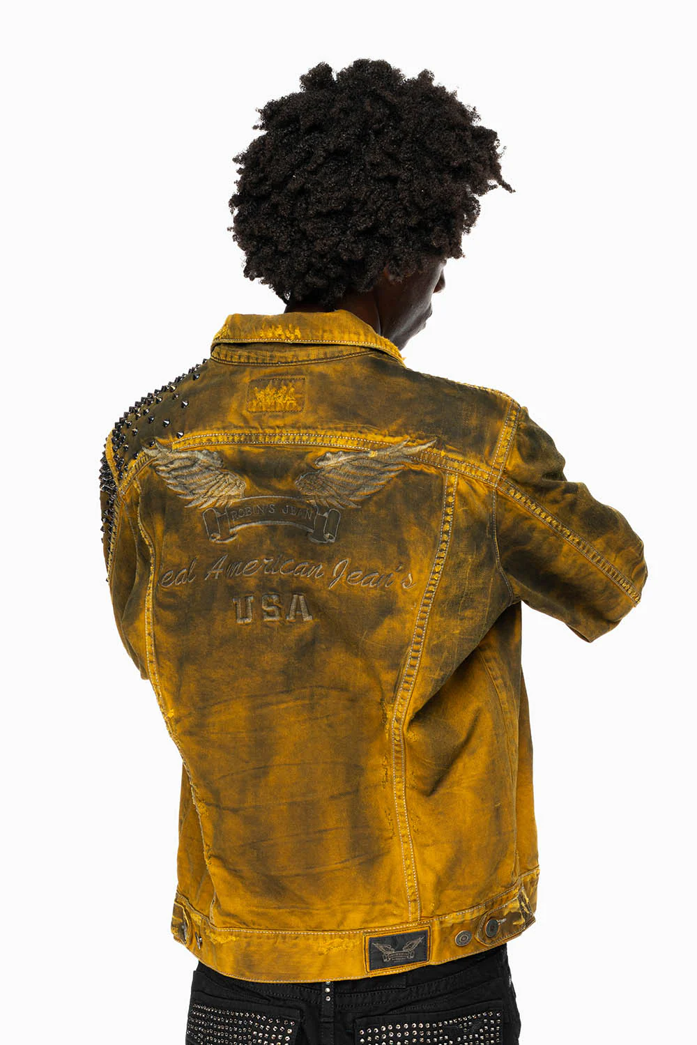 VINTAGE MUSTARD YELLOW JEAN JACKET WITH LIGHT CONTRAST STITCH WITH SPIKES - Image 7