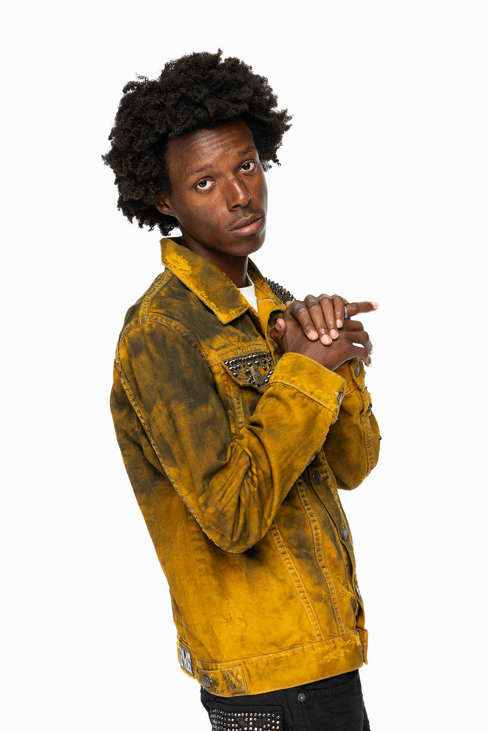 VINTAGE MUSTARD YELLOW JEAN JACKET WITH LIGHT CONTRAST STITCH WITH SPIKES - Image 8