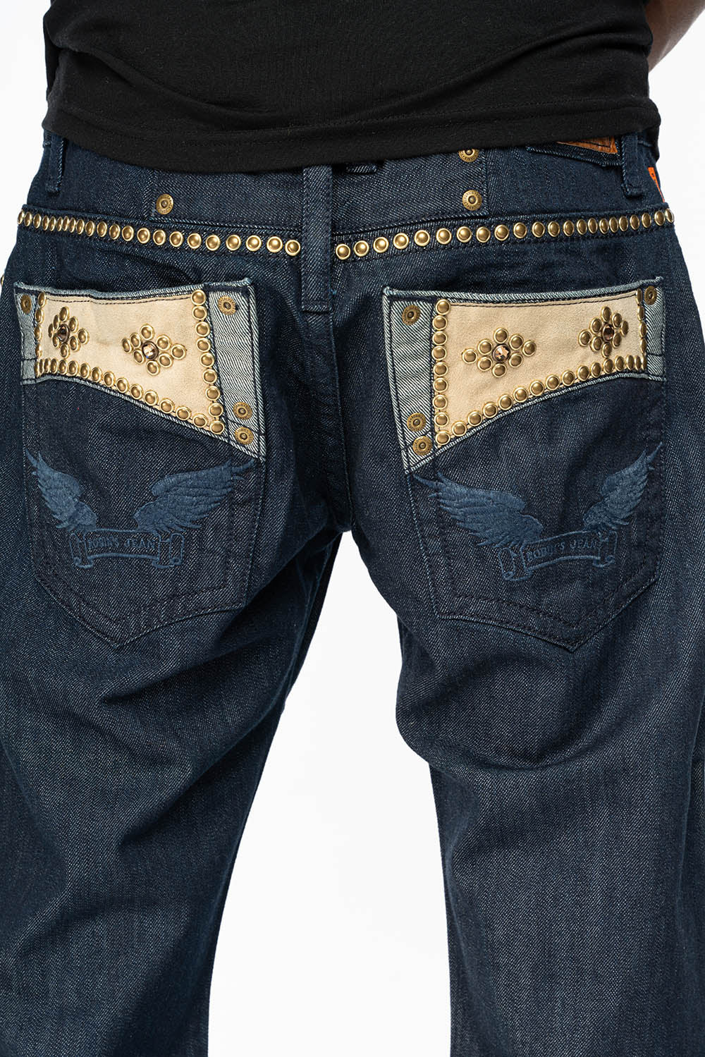 WESTERN BOOT CUT JEAN WITH ULTRA SUEDE POCKET  EMBELLISHED WITH CRYSTALS AND STUDS IN RINSE WASH - Image 4