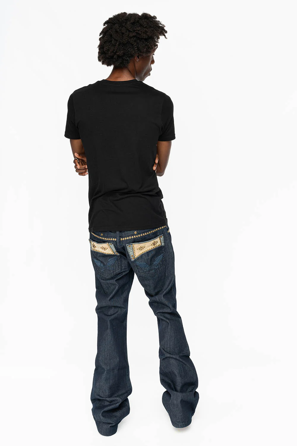 WESTERN BOOT CUT JEAN WITH ULTRA SUEDE POCKET  EMBELLISHED WITH CRYSTALS AND STUDS IN RINSE WASH - Image 6